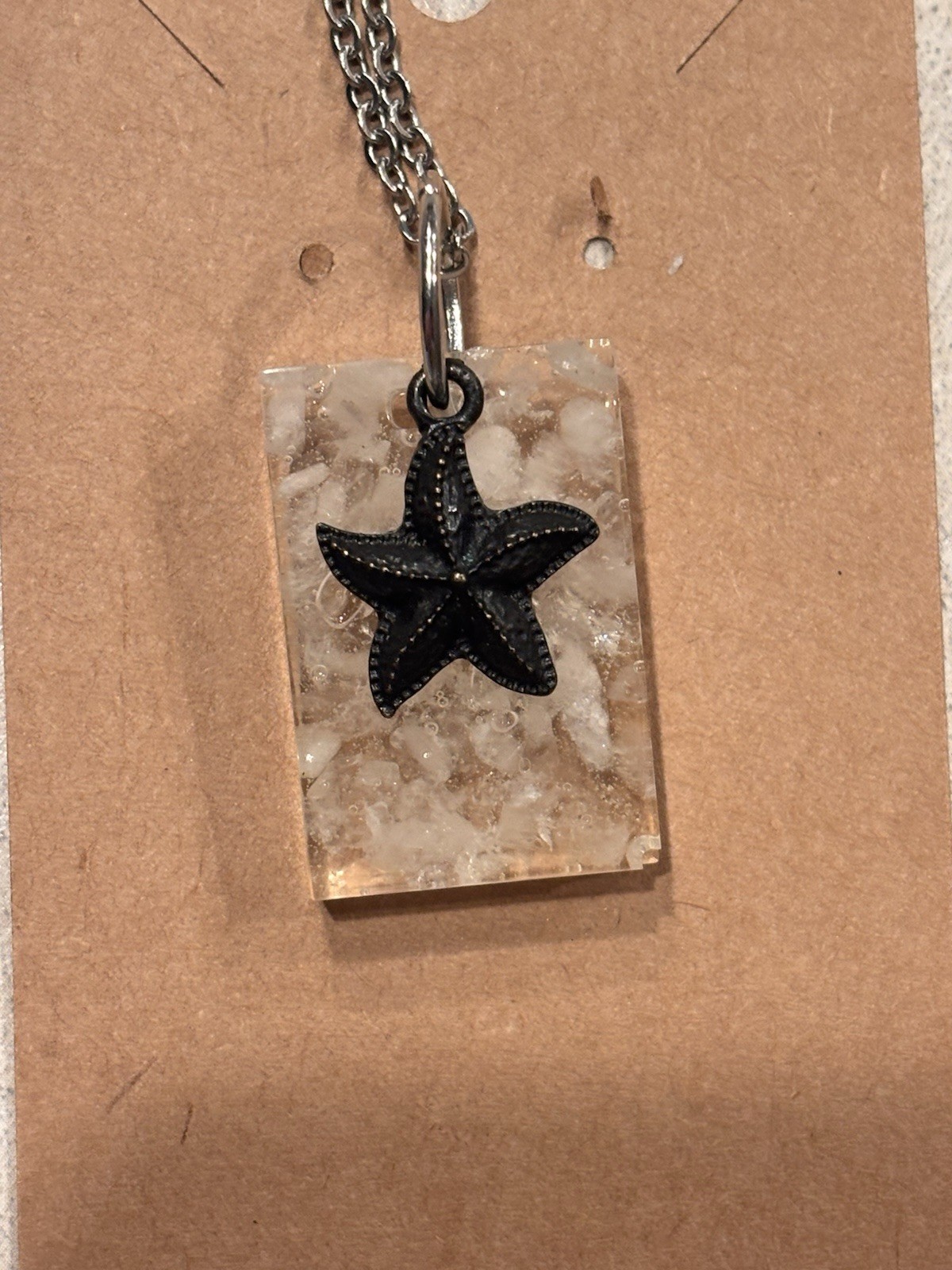 Handmade Clear Quartz Resin Necklace Starfish Boho/beachy Healing Necklace Ocean