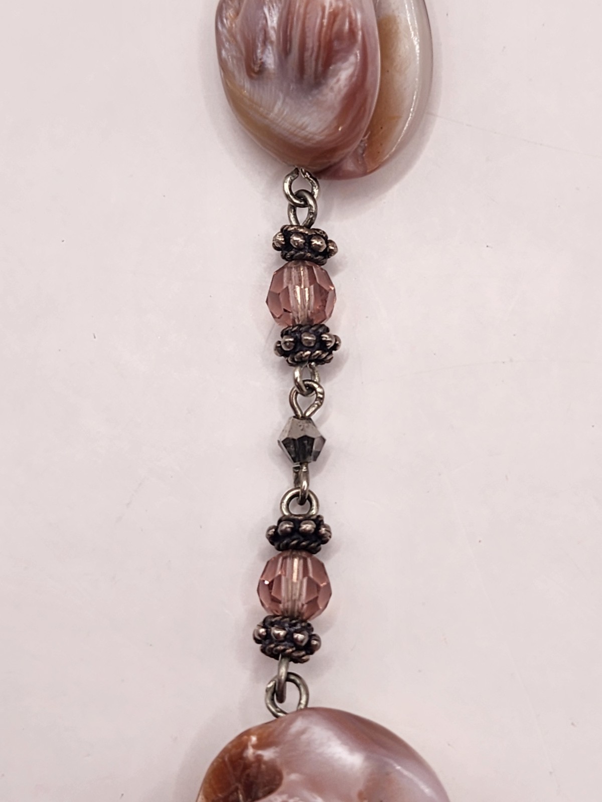 Vintage Artisan Crafted Large MOP Shell With Pink Fauceted Crystal Pendant
