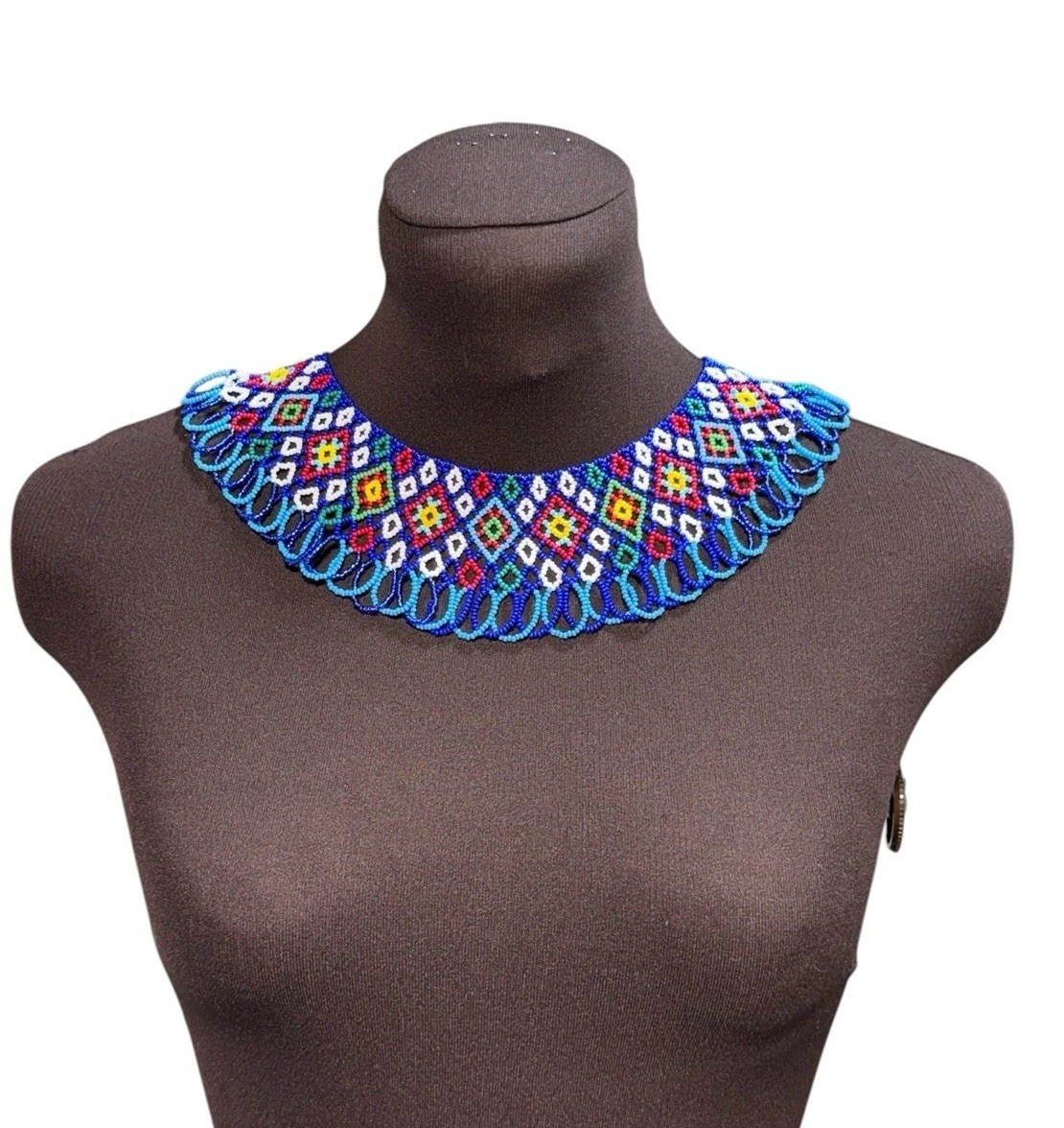 Handmade Beaded Womens Choker Necklace Blue Multicolor Boho Statement Party