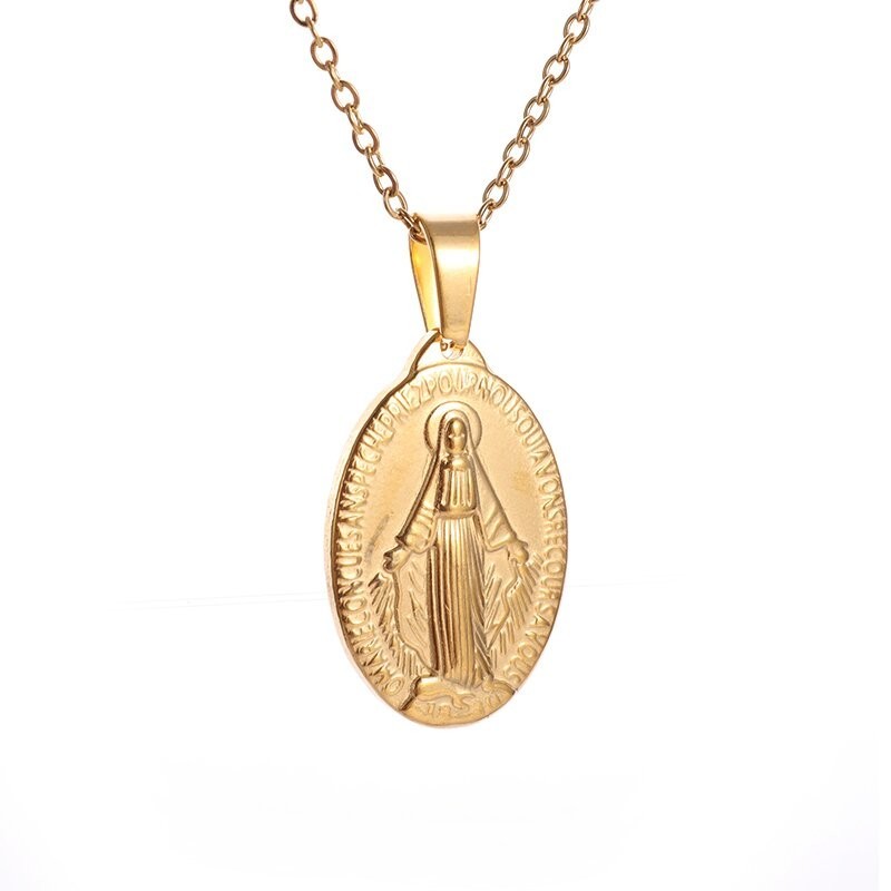 Our Lady of Guadalupe Medal Pendant Stainless Steel Virgin Mary Necklace Women