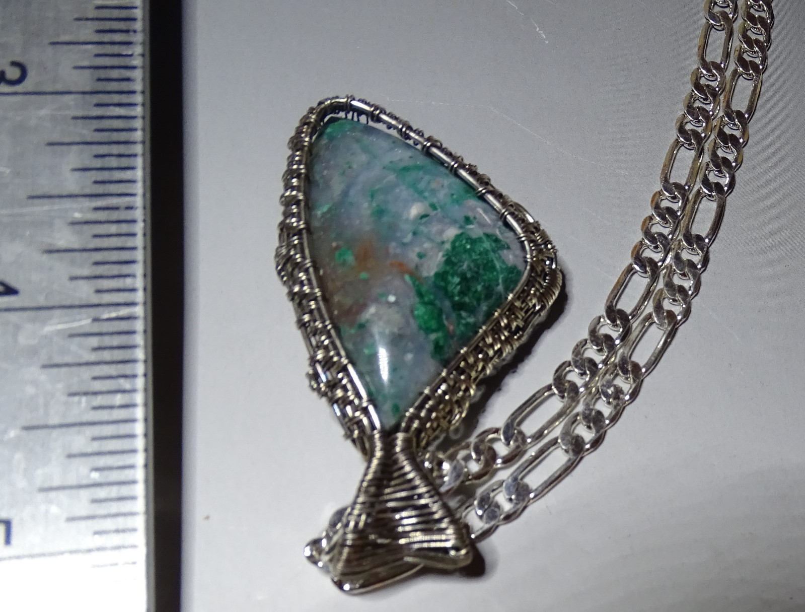 CHRYSOCOLLA, QUARTZ, MALACHITE PENDANT HANDMADE STERLING SILVER WIRE WRAP