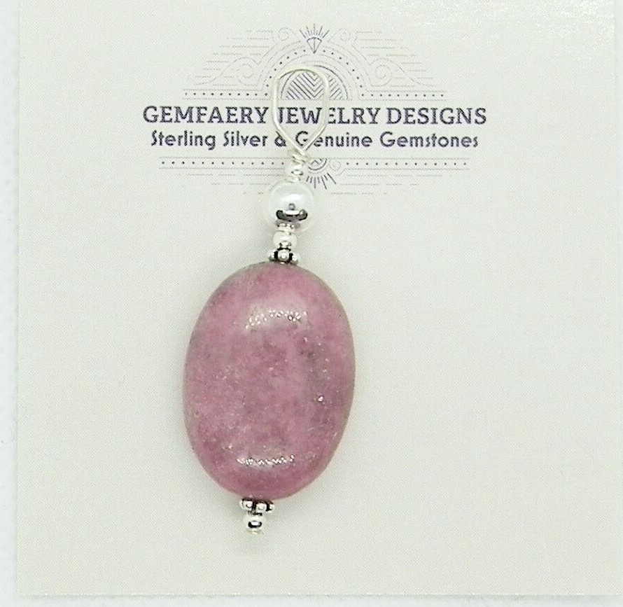 Sterling Silver Large Natural RHODONITE Gemstone Pendant #1427…Handmade USA