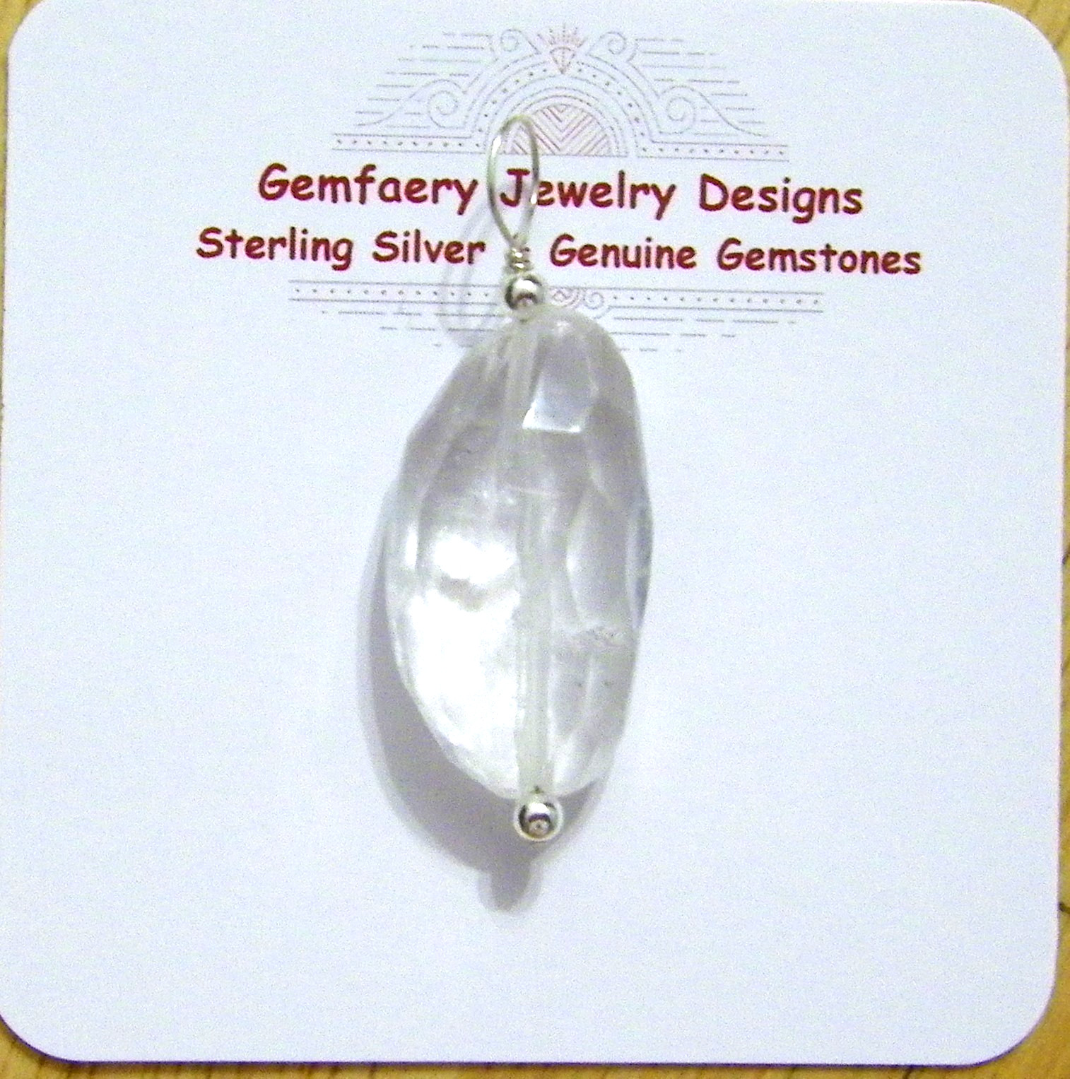 Sterling Silver Faceted Natural ROCK CRYSTAL Gemstone Pendant #88…Handmade USA