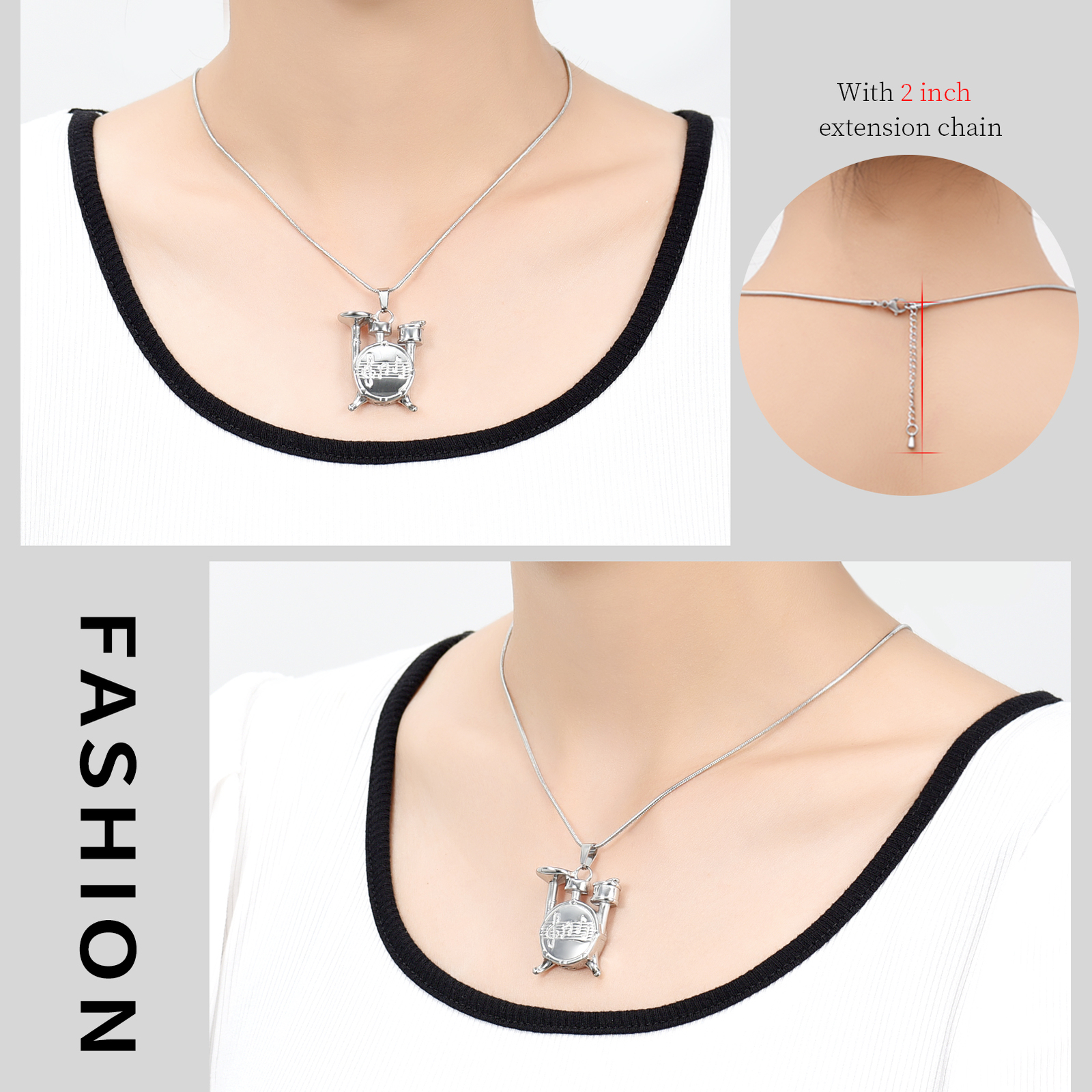 Drum Set Microphone Drumsticks Music Urn Necklace Cremation Jewelry for Ashes