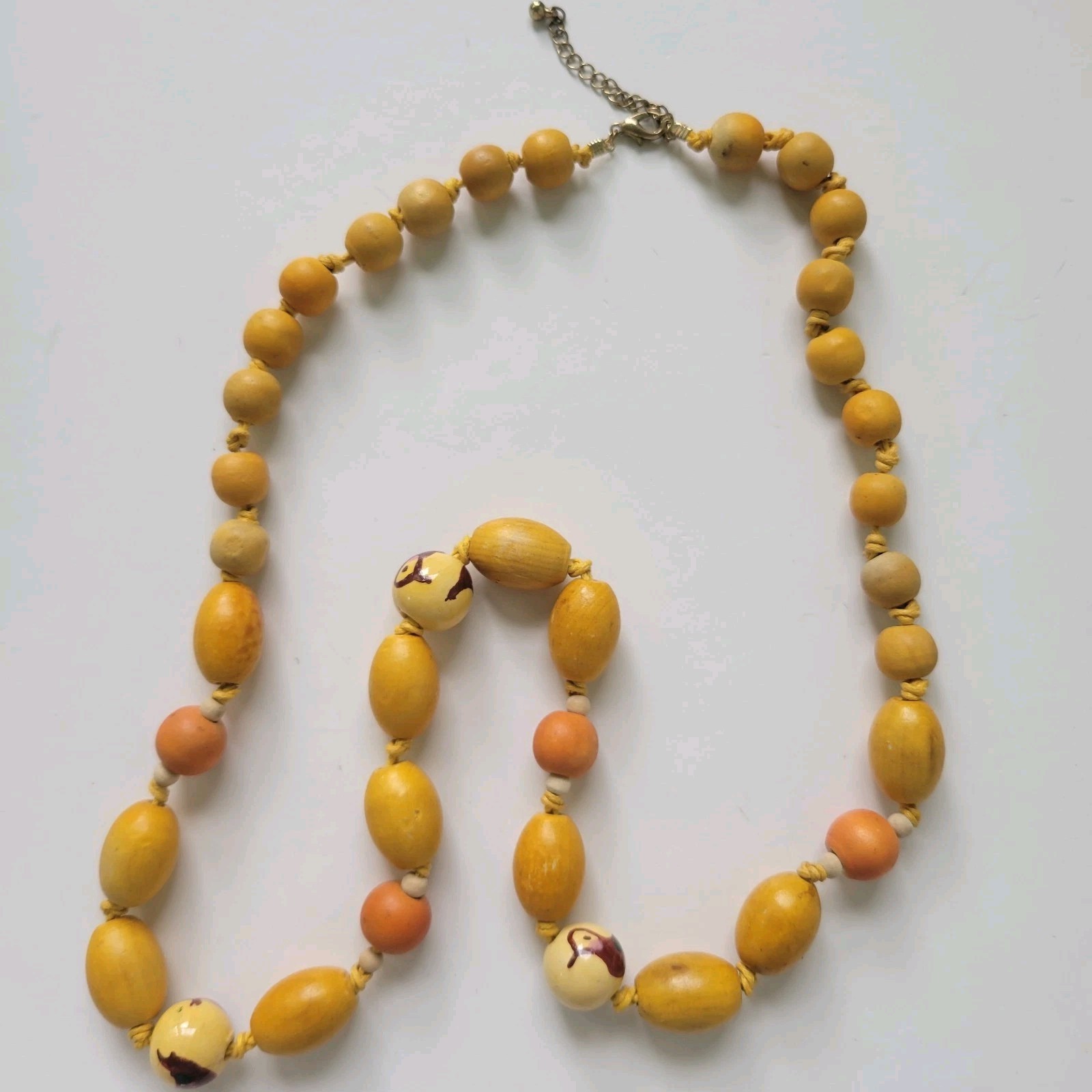 Vintage Wooden Necklace Hand Painted birds 29″ Handmade Boho Tropical Festival