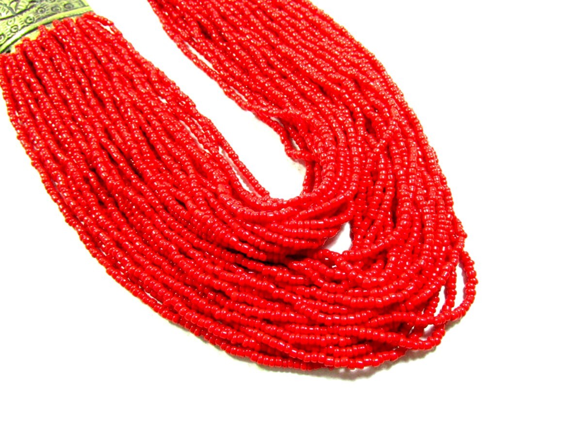 N6136 Red Glass Bead Multi Strand Peacock bird Tribal Naga Necklace gift Women