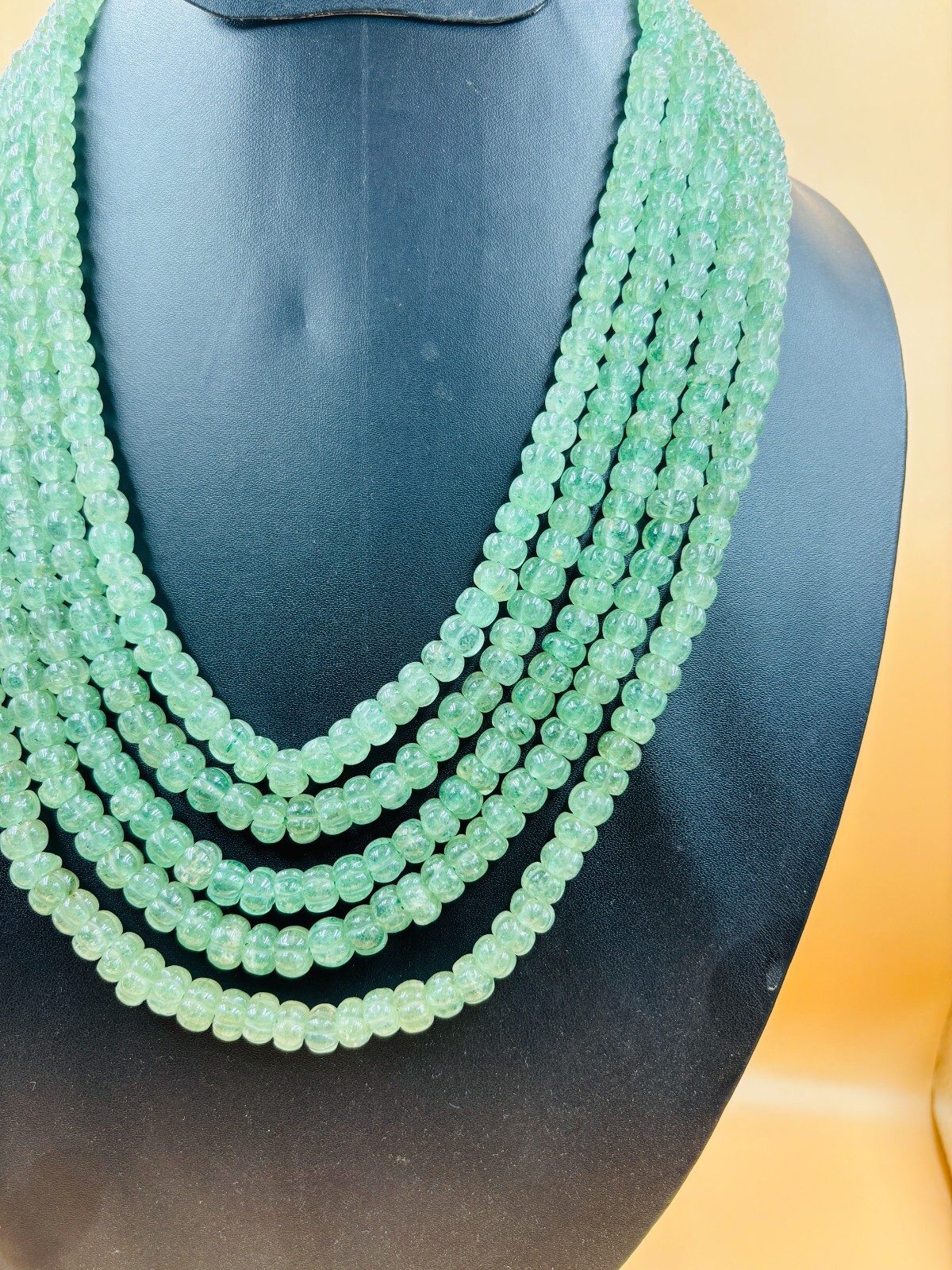 8-9 mm Pumpkin Beads Natural Green Aventurine 5 Line 18″ necklace women 1215 ct