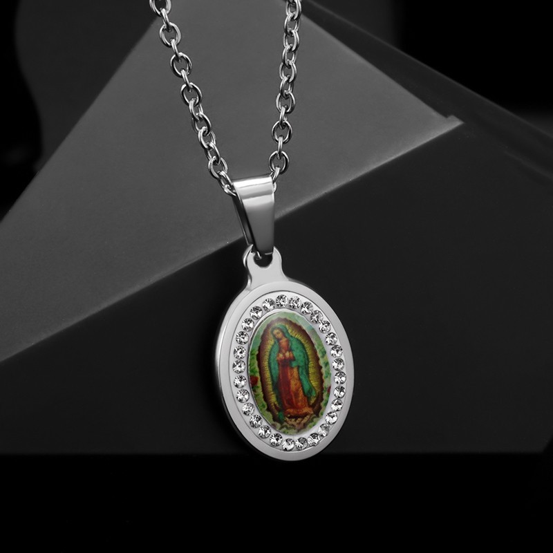 Our Lady of Guadalupe Medal Pendant Stainless Steel Virgin Mary Necklace Women