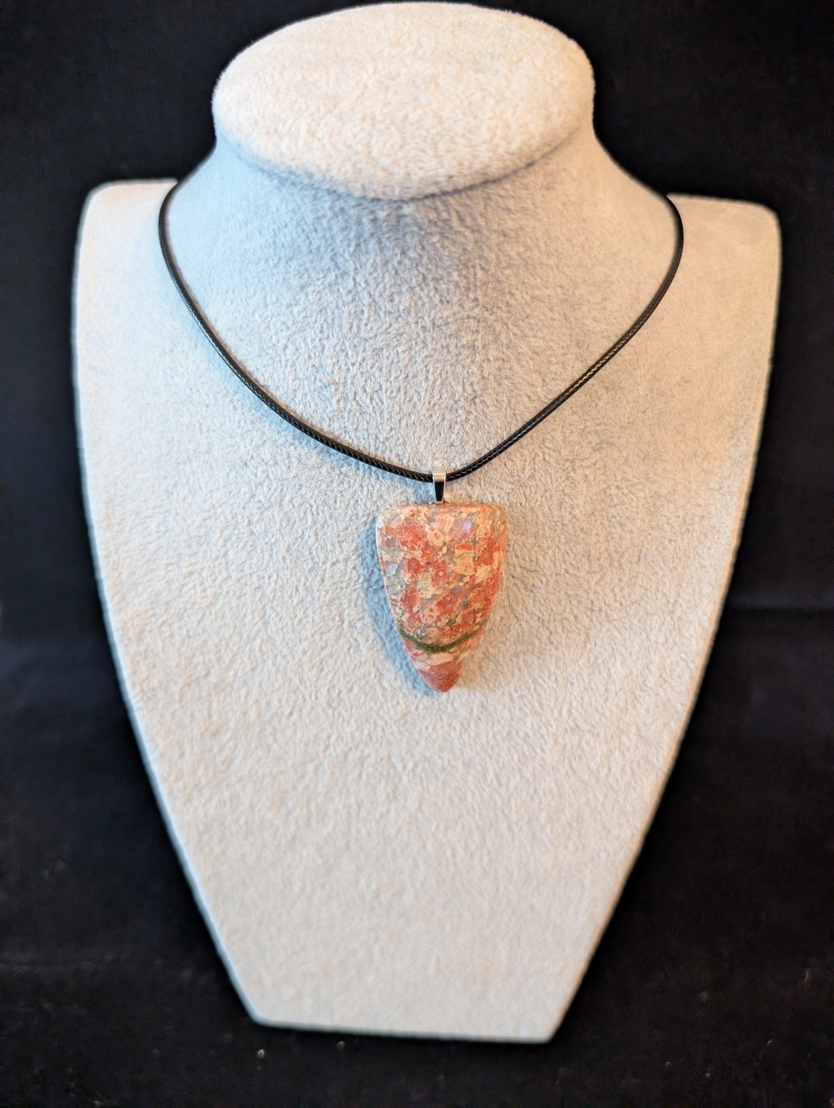 Handcrafted Unakite Pendant Necklace Black Cord Unisex Adults