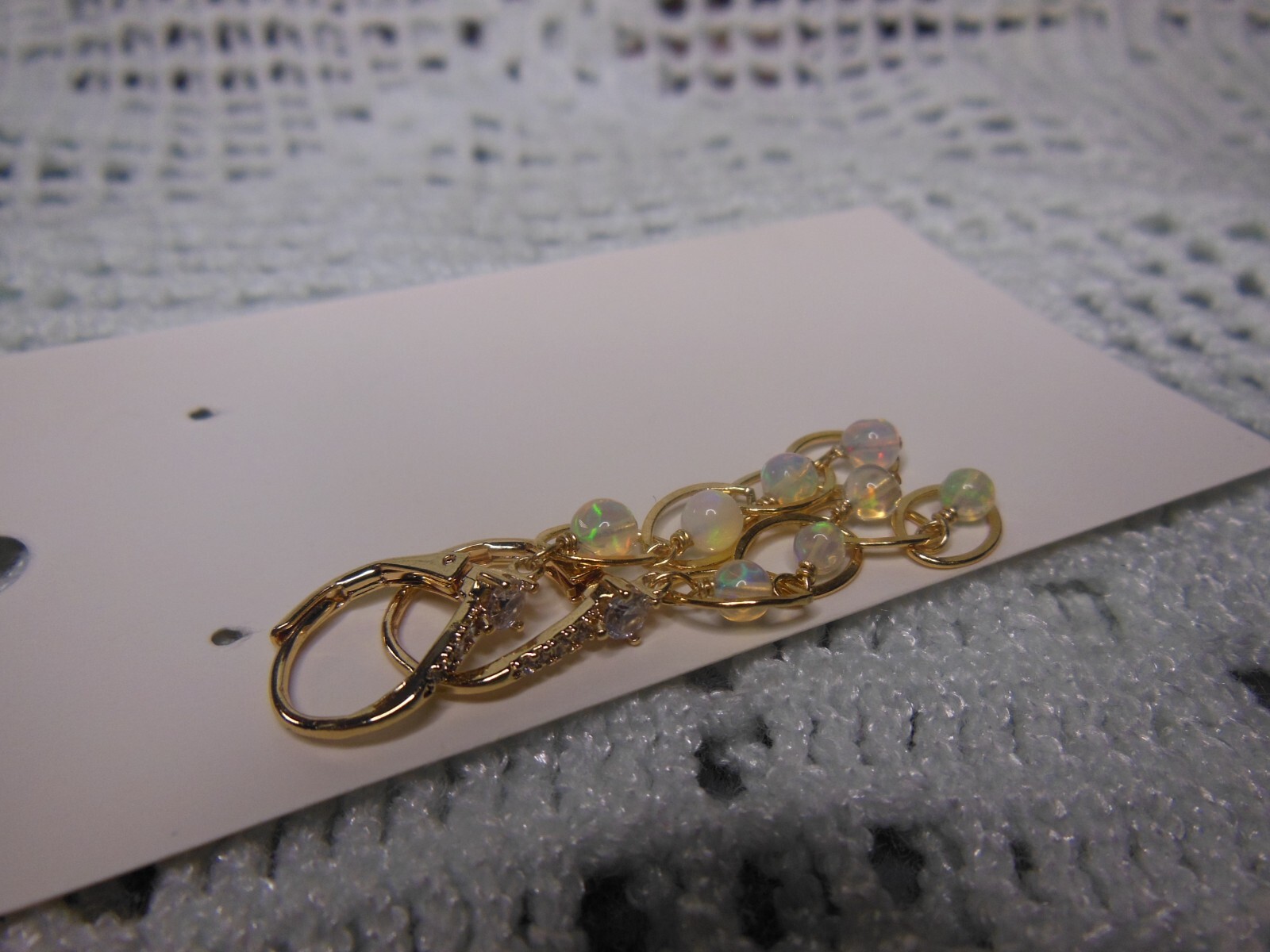 White Opal Cubic Zirconia Earrings Handmade Gold Filled 1.14″