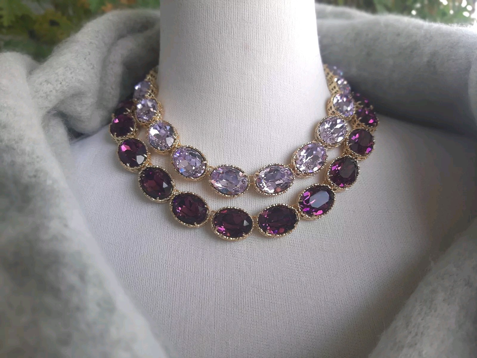 Chunky Riviere Necklace Lavender Purple Collet Anna Wintour Gold Crystal Jewelry