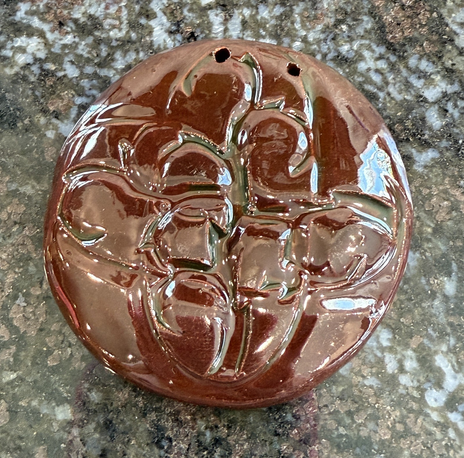 Pendant Artisan Hand Made Brown Glazed Pottery Clay Signed CBS 1972 Era