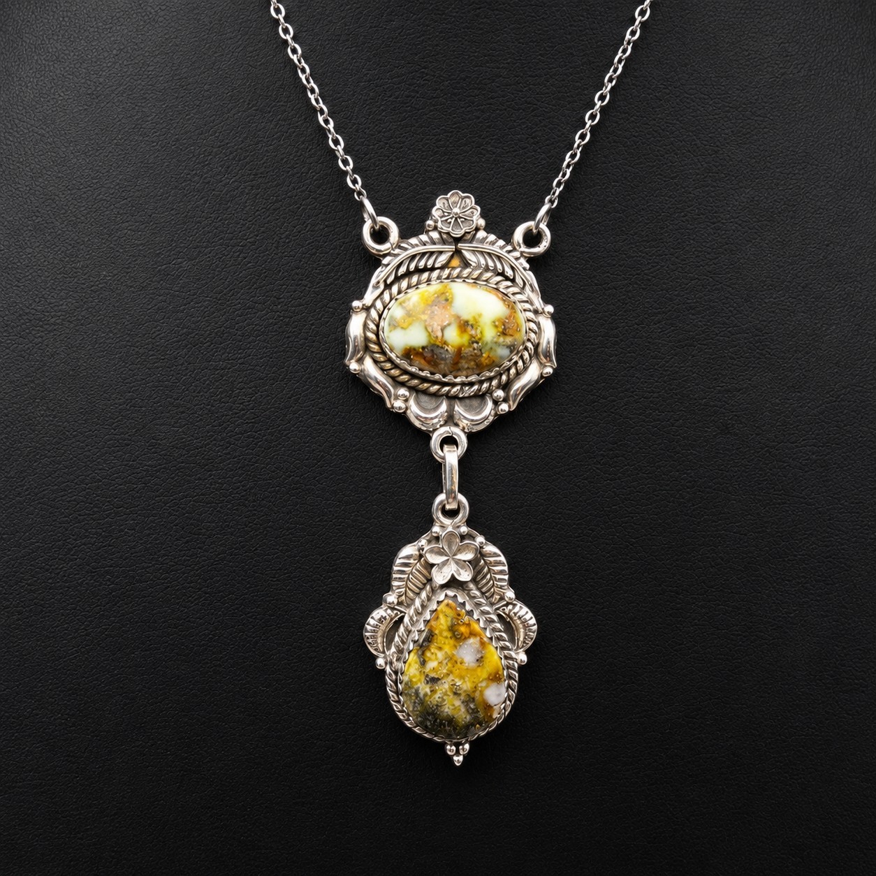 Southwestern Palomino Turquoise Y Drop Necklace 17-19inch Sterling Silver