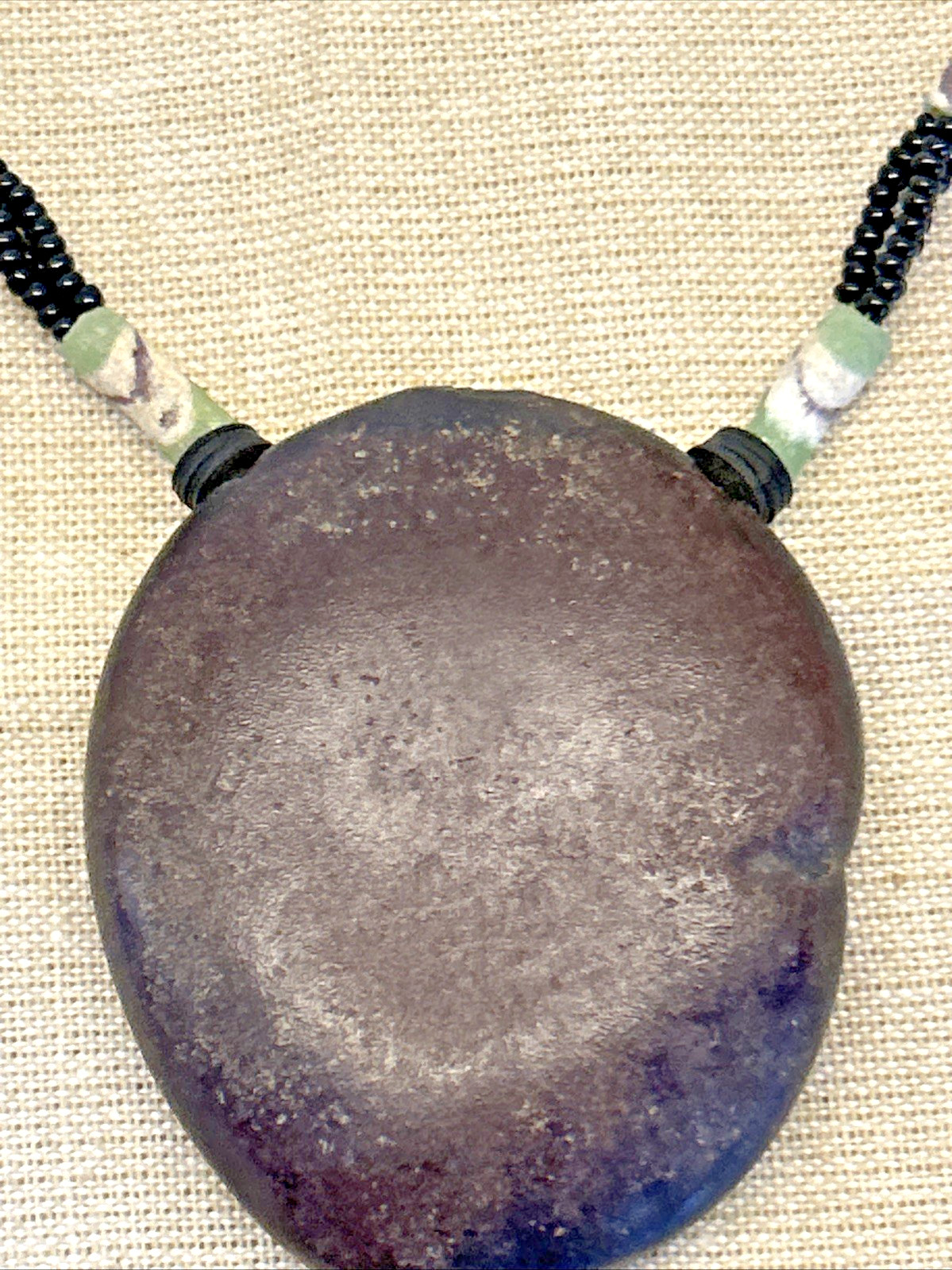 handmade boho-style natural seeds & artisanal clay beads necklace 18″
