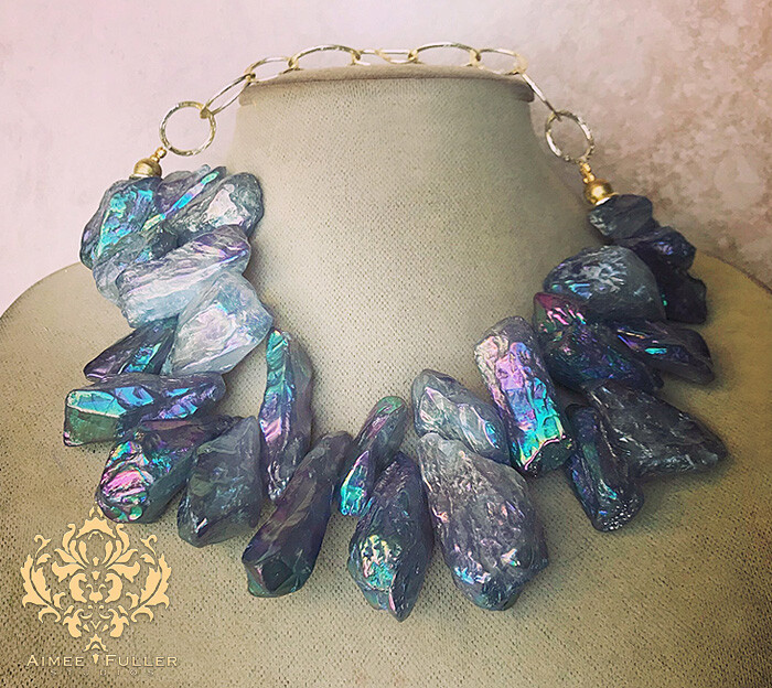 Chunky Prism Titanium Agate Necklace XL Statement Cornflower Soft Blue Jewelry
