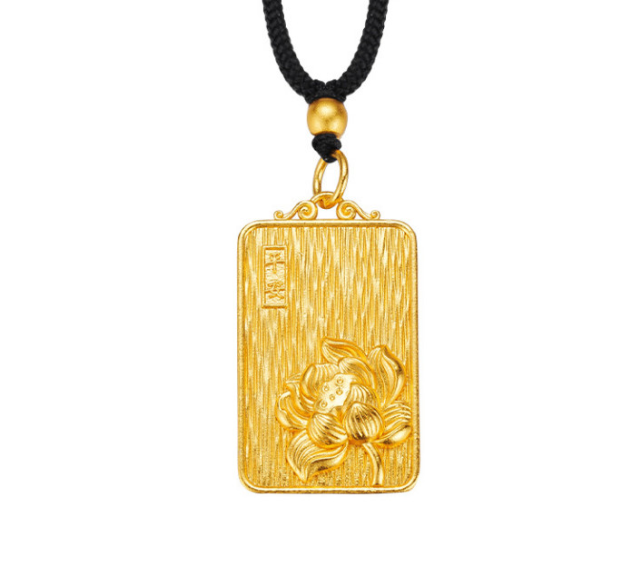 Retro Peace Lotus 22K 23K 24K Thai Baht Gold Filled Yellow GP Necklace