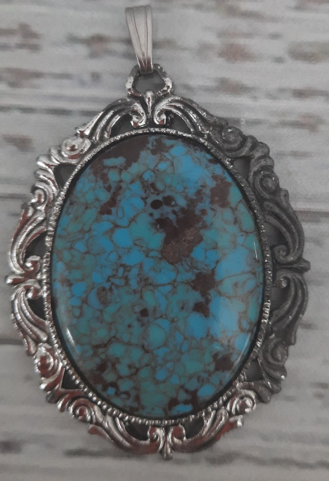 Vanity Pendant Turquoise Cabochon Mirrored No Chain FLAW