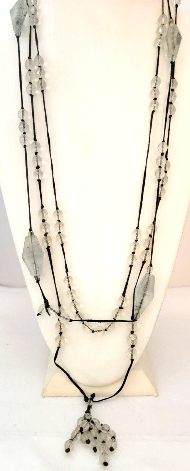 Artisan Faceted Station Hand Knotted Glass Beads Leather Cord Layered Necklace