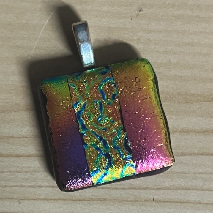 Handcrafted Fused Multicolor Glass Square Pendant Silver Base Metal Main Stone