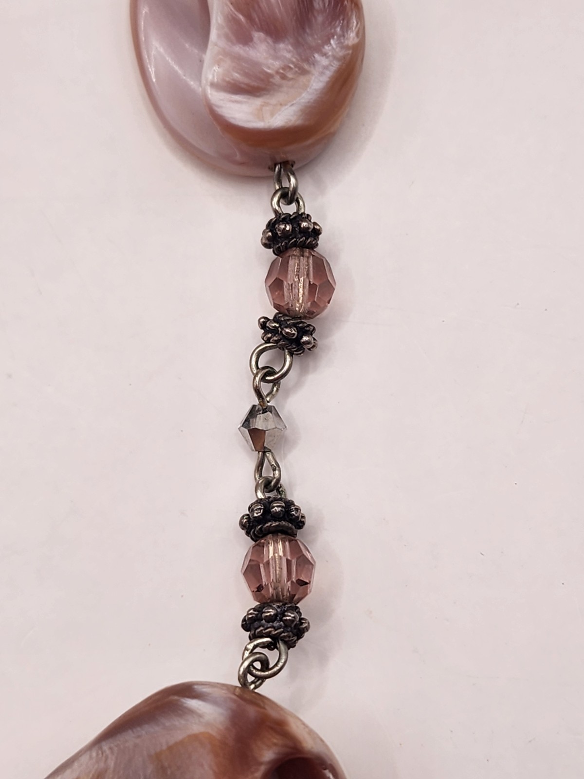 Vintage Artisan Crafted Large MOP Shell With Pink Fauceted Crystal Pendant