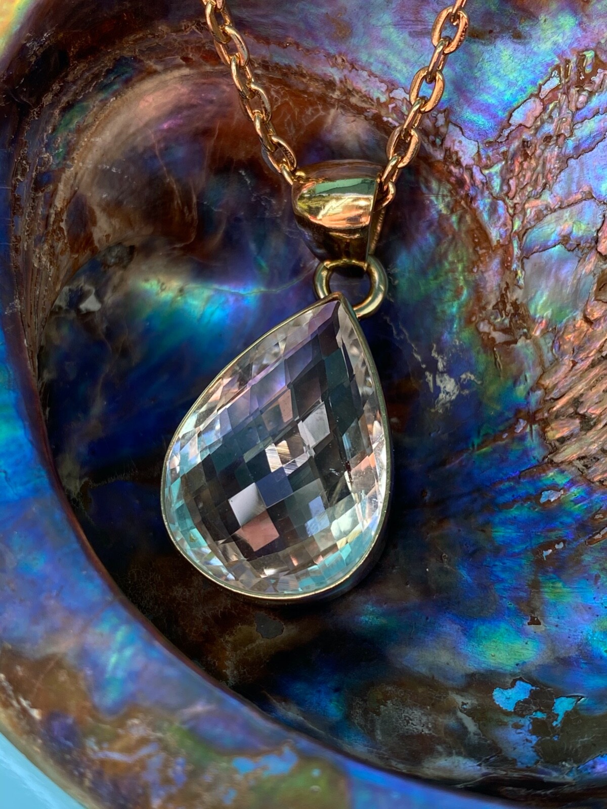 Charles Albert Faceted Quartz Crystal & Alchemia Gold Teardrop Pendant Necklace
