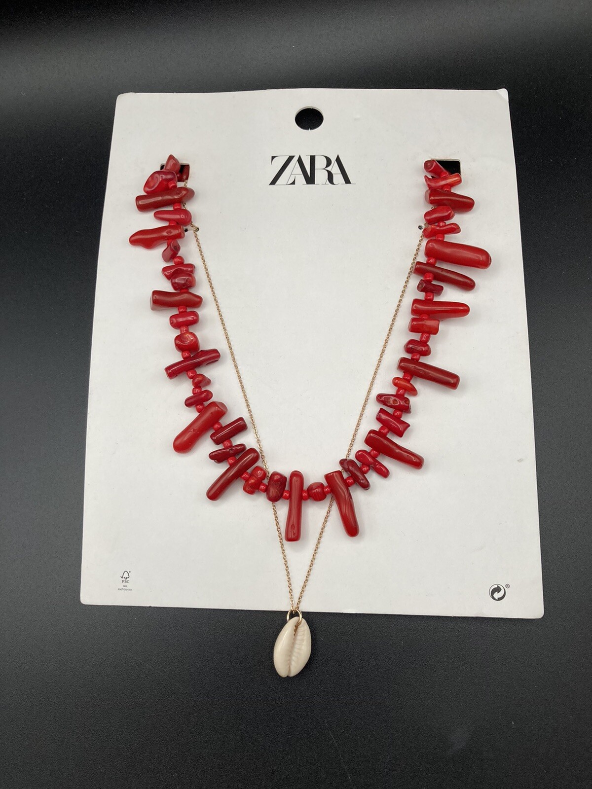 2 Zara Necklaces Red Coral and Gold Seashell Necklace