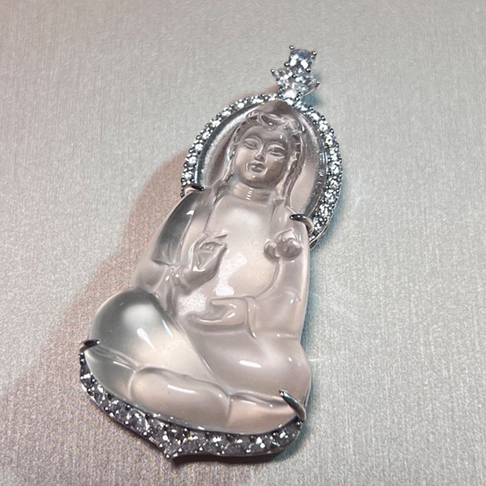 925 Silver Pendant High Carbon Diamond Jade Guanyin Handcrafted Luxury Necklace