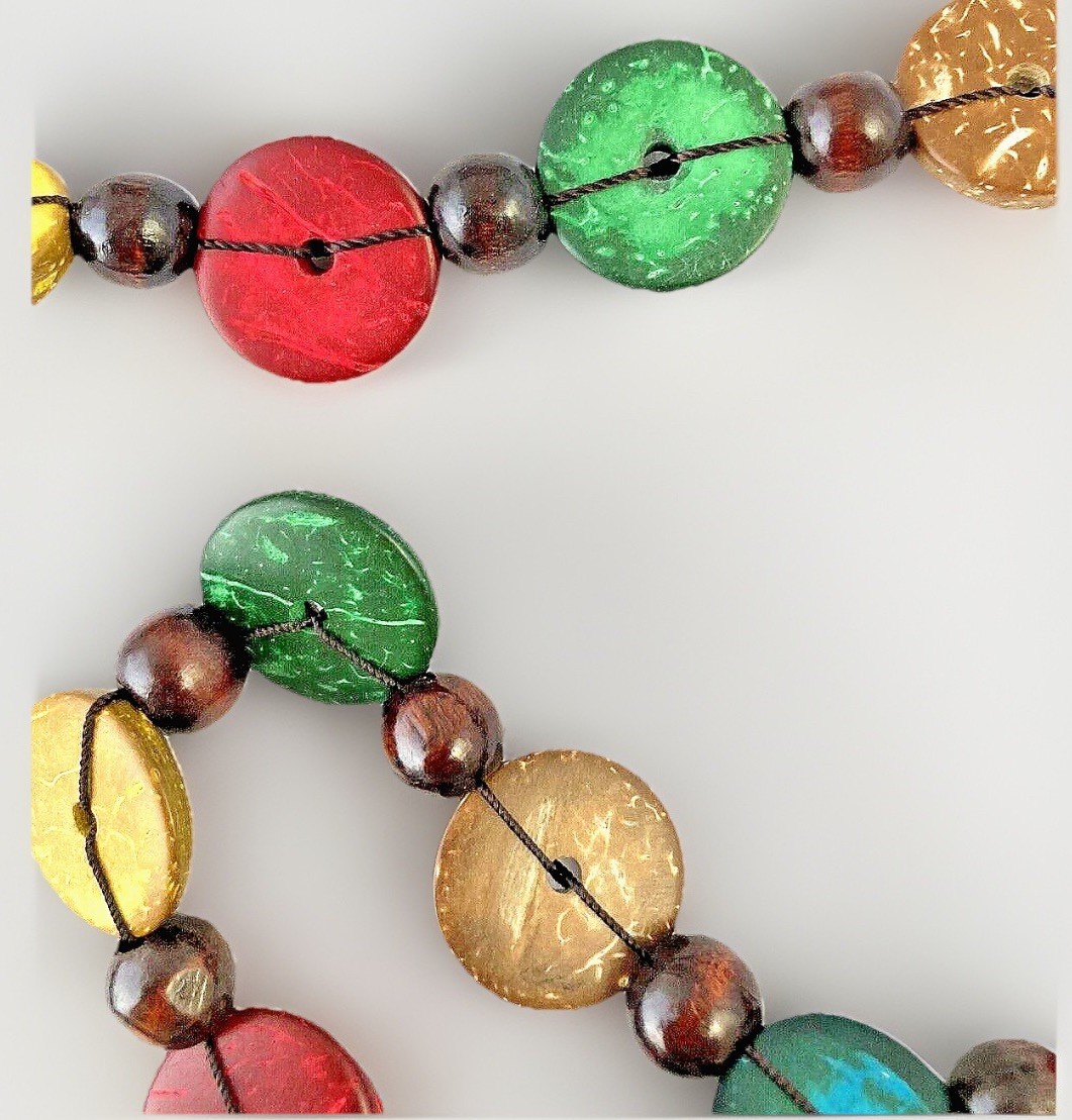 NOS Wooden Love Beads Hippie Long Necklace 1960s Psychedelic Peace Meditation