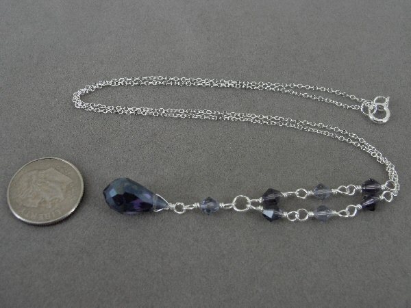 Purple Crystal Bead Dangle Drop Sterling Silver 925 NECKLACE