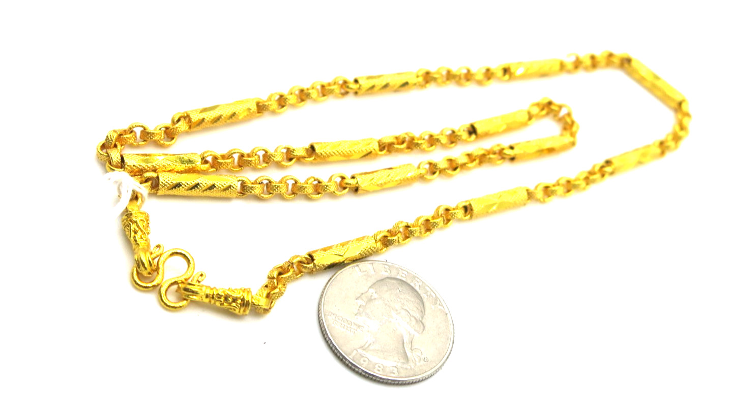 Mix Chain Link 22K Thai Baht Yellow Gold Gilt Long Necklace 18 inch Jewelry