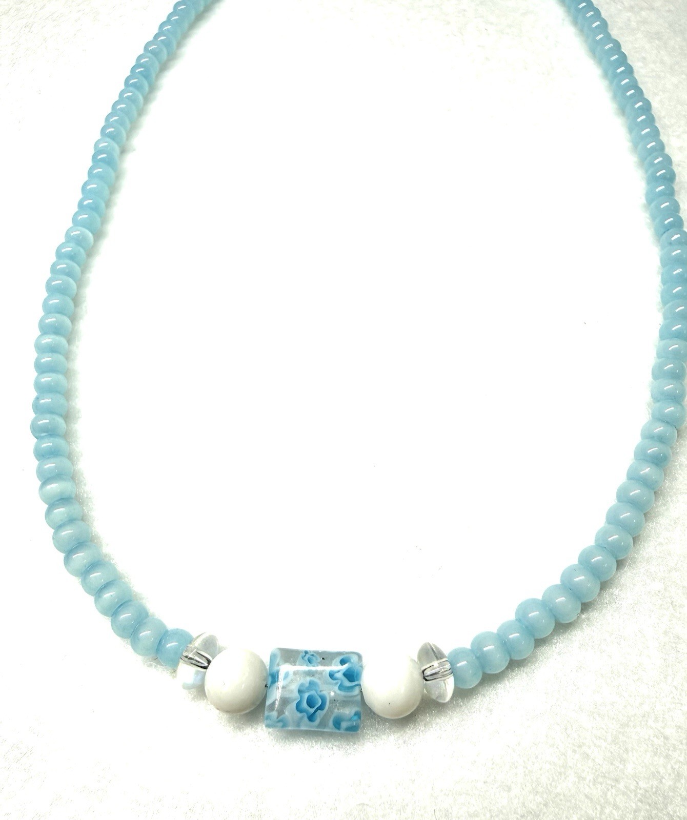 Handmade Glass Millefiori And Cats Eye Seed Bead Necklace Y2K Costal Cottagecore