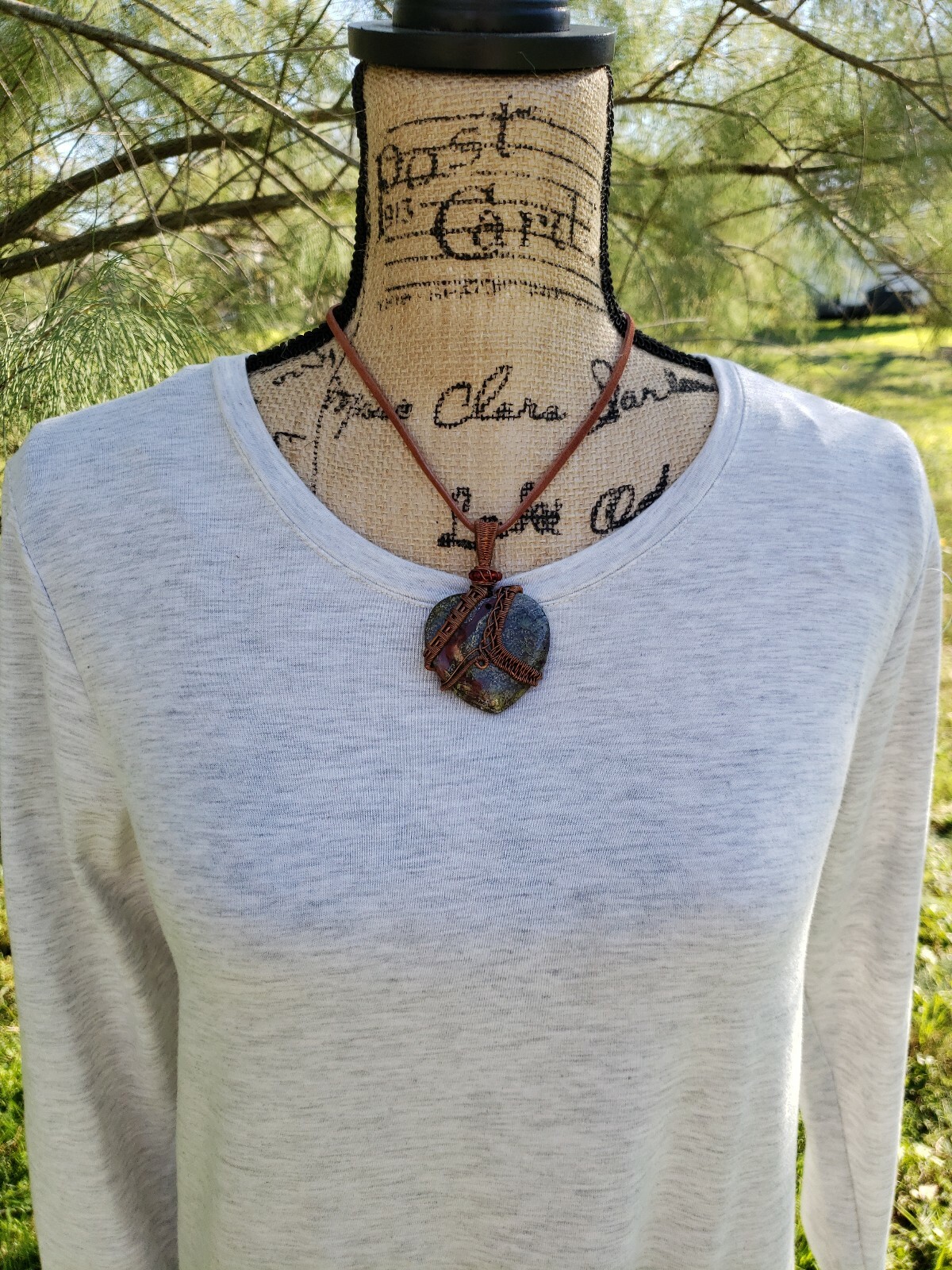Natural Dragon Bloodstone Jasper Wire Wrapped Copper Pendant Handmade Jewelry