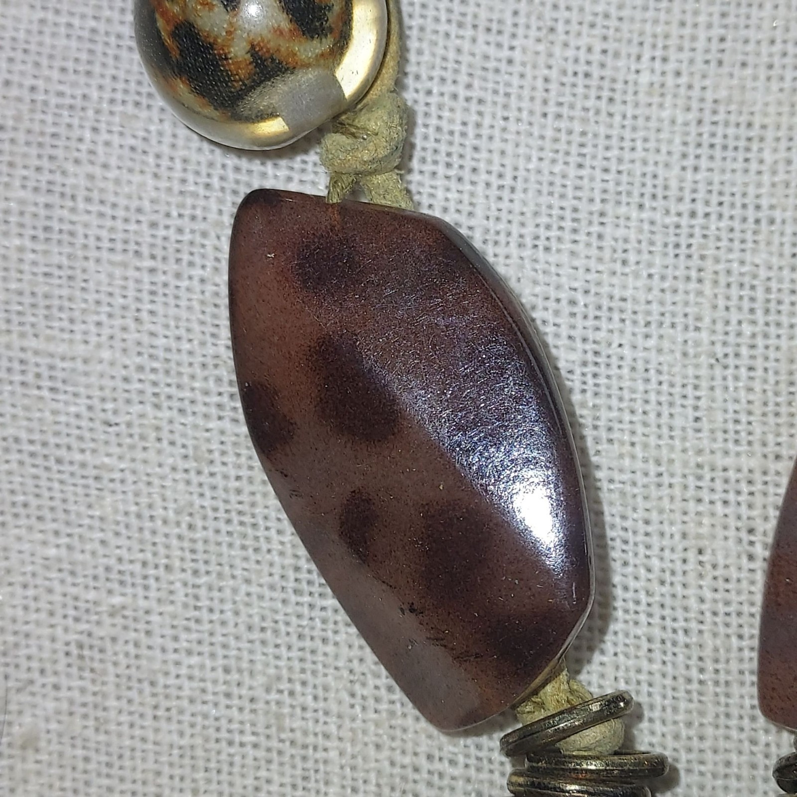 Handcrafted Bohemian Necklace With Earthy Beads Leather Cord & Unique Pendant 16