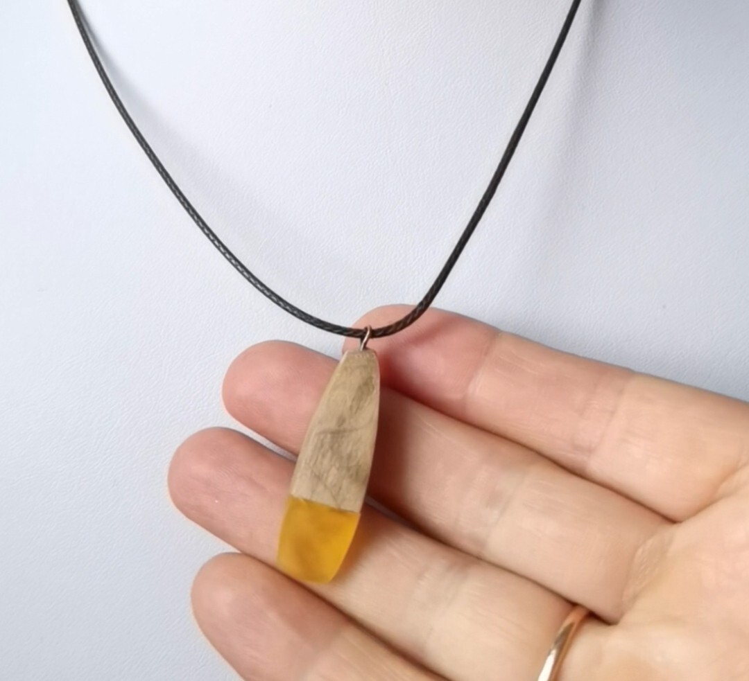 Summer Jewelry Nature Wood with Baltic Amber, Jewelry Gift Gemstone Pendant