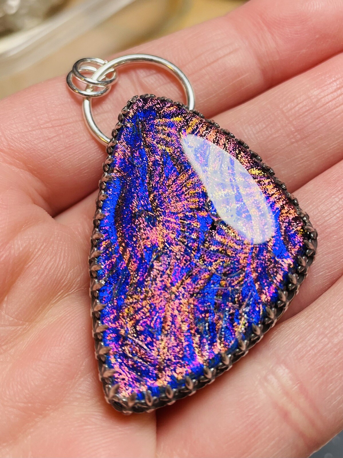 Pink And Purple DICHROIC GLASS PENDANT ARTISAN STERLING SILVER PINK Dichroic