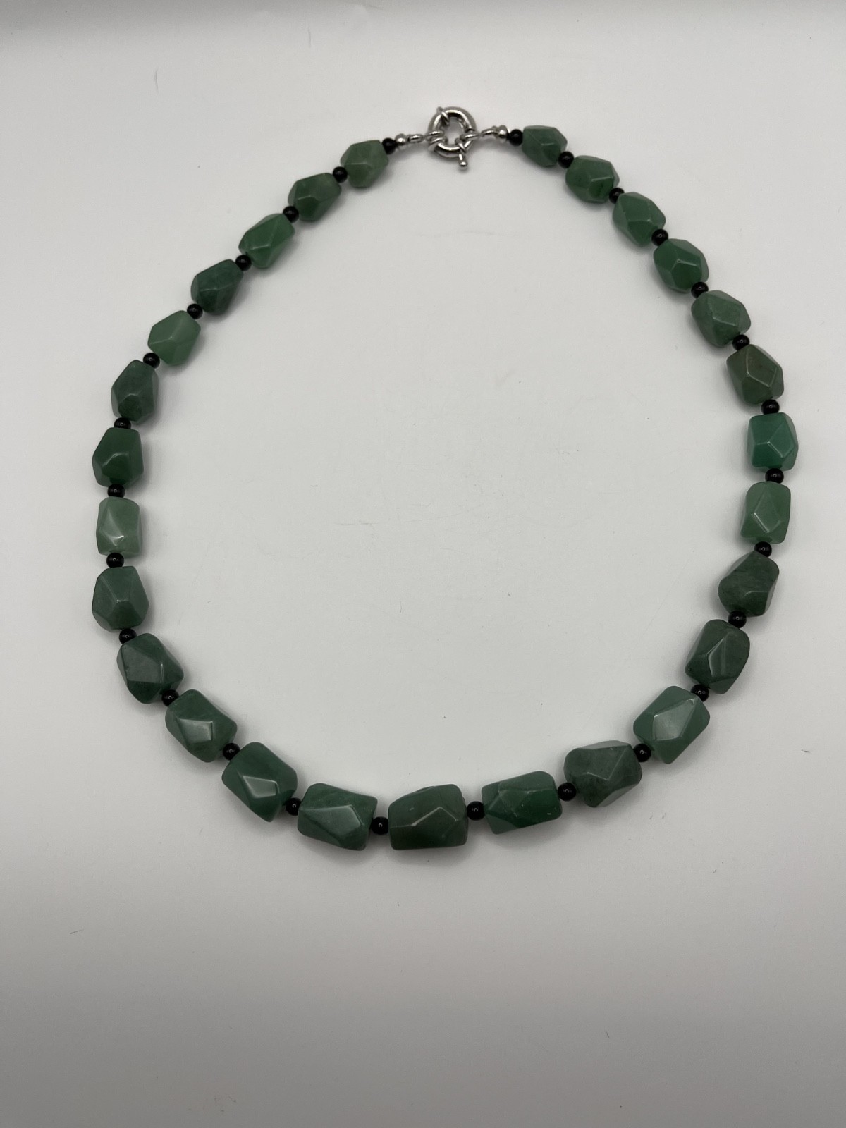 Green Aventurine Rough Faceted Chunk Bead Necklace Lobster Clasp 20″