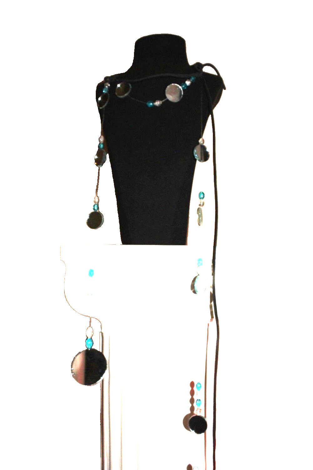 Choker Leather Mirror Charms and Glass Beads, 1 of a Kind