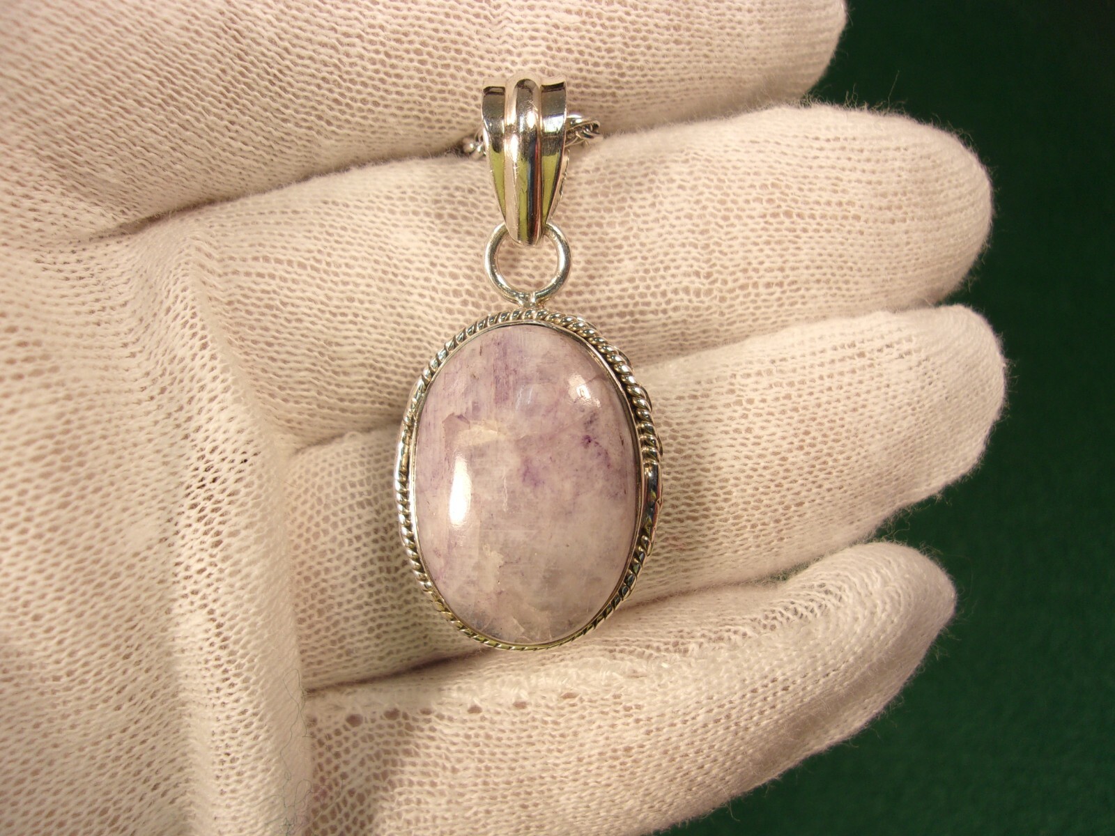 GORGEOUS VTG STERLING SILVER & LABRADORITE AMETHYST? PENDANT & 19″ ROPE NECKLACE