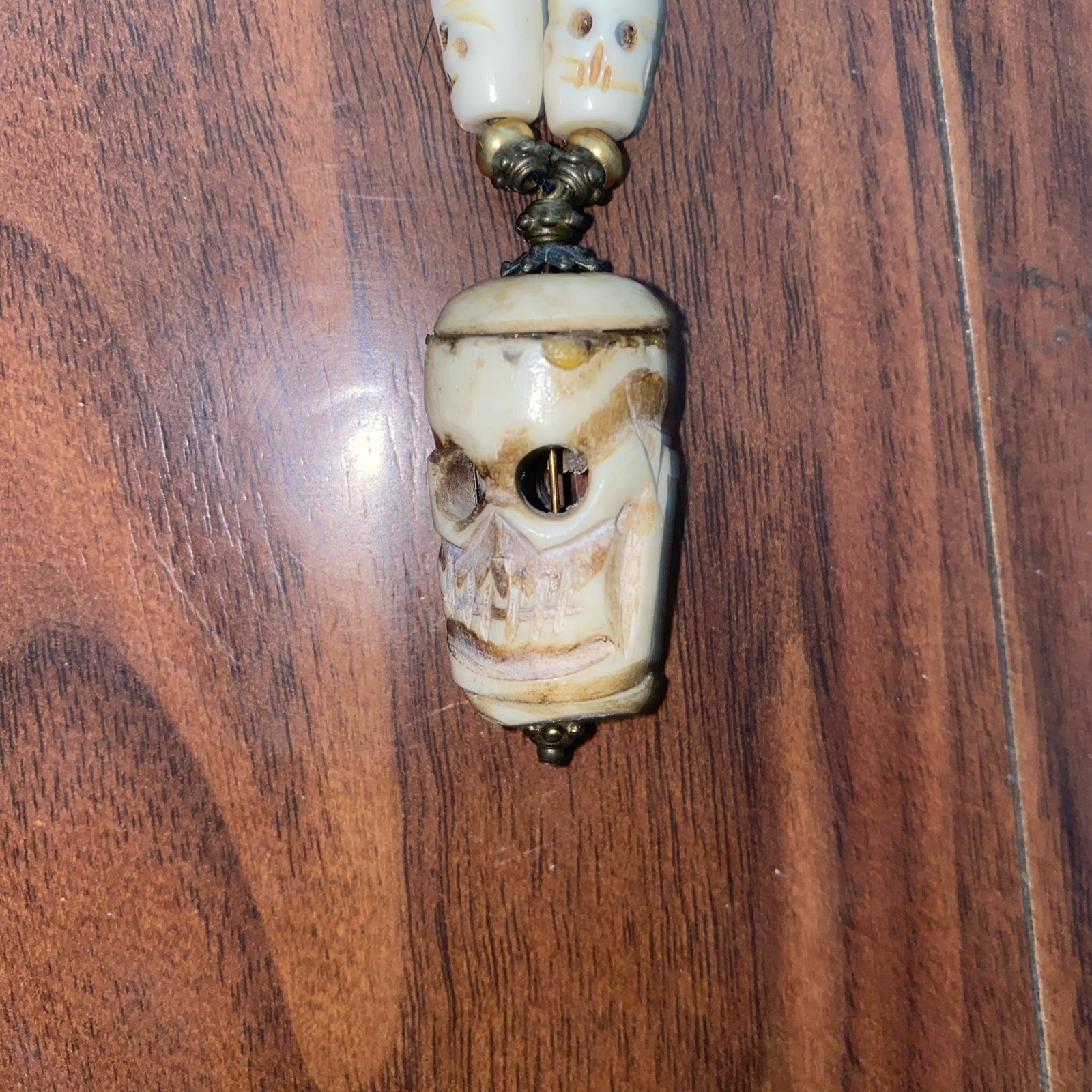 Handcrafted Bone Skull Necklace With Vintage Clasp 10 Inches