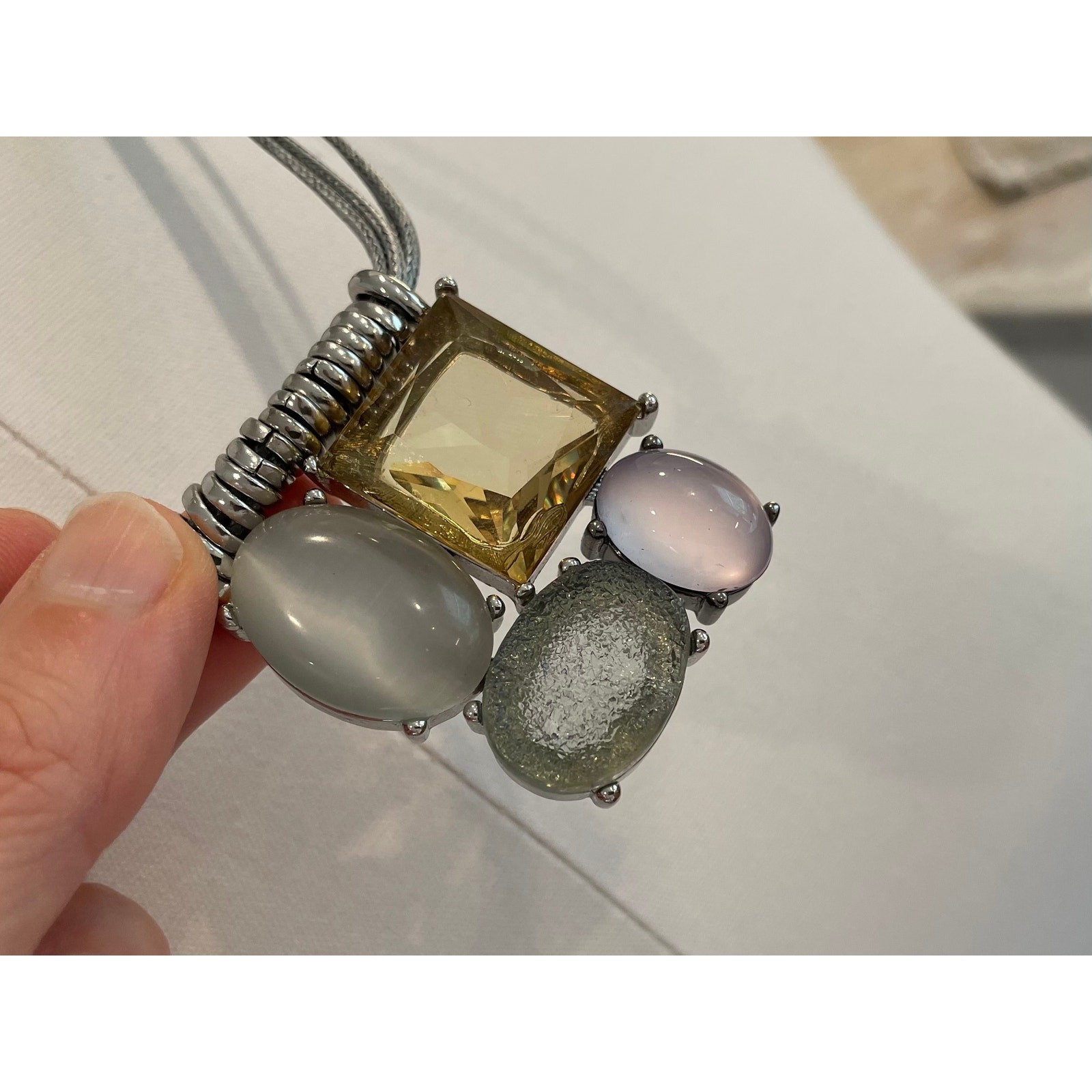 Chico’s Statement Necklace, Pastel Stones, Corded Chain, Boho, Lagenlook