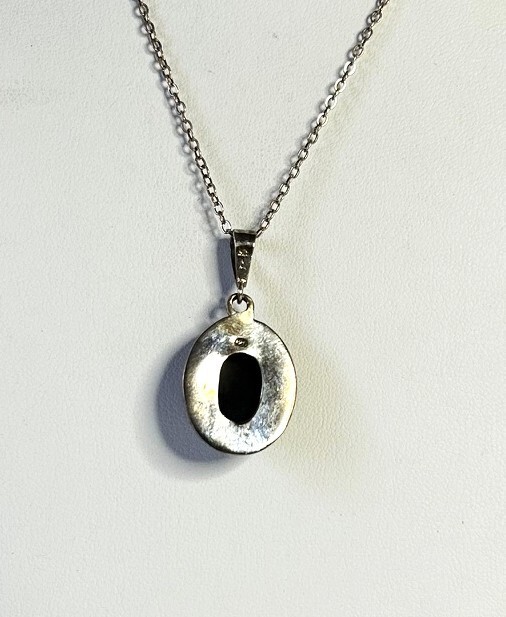 Natural Black Onyx, Sterling Silver Handmade Pendant, Free Silver Chain 16″-18″