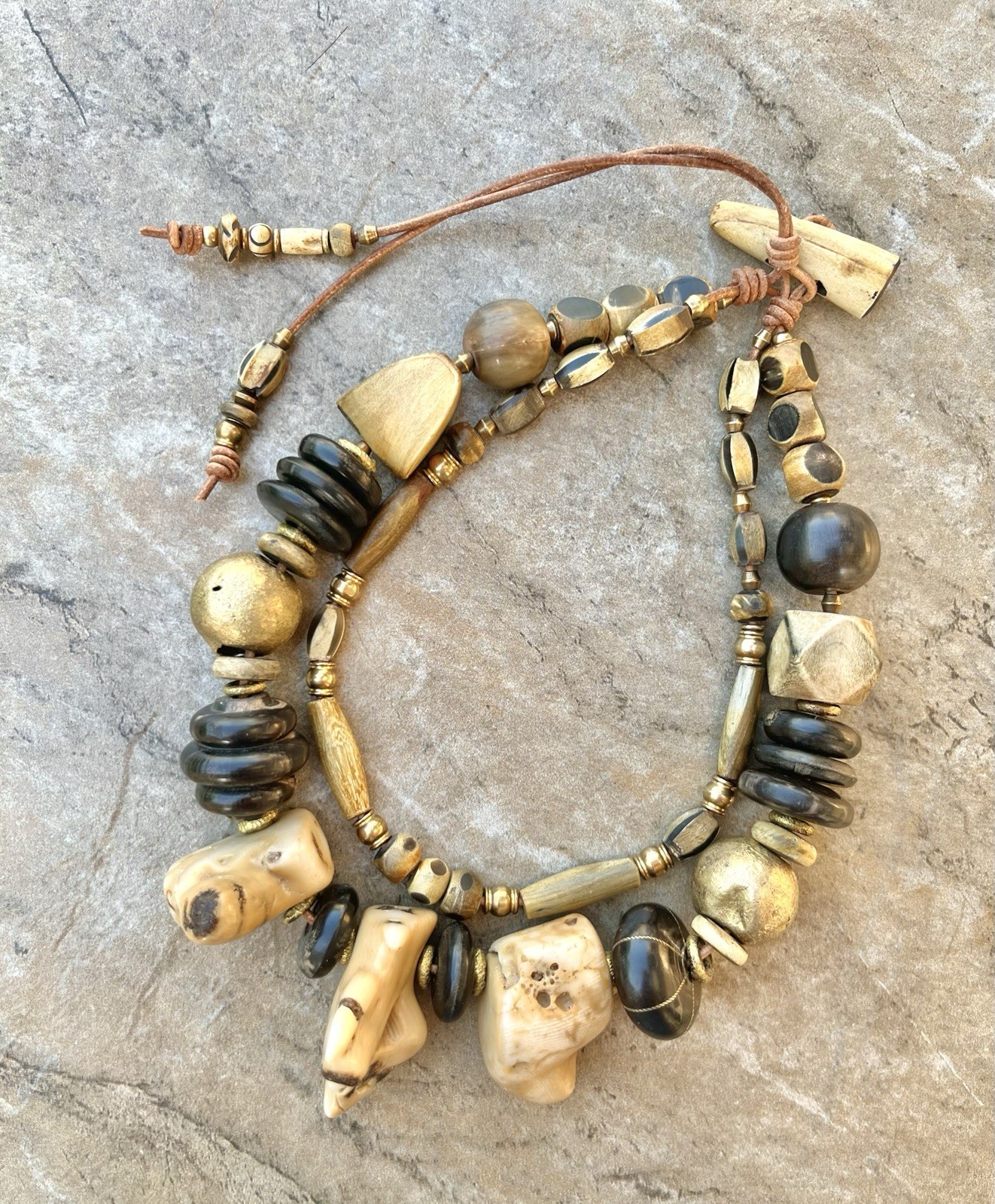 XL Bamboo Coral And African Tribal Beads Boho Necklace