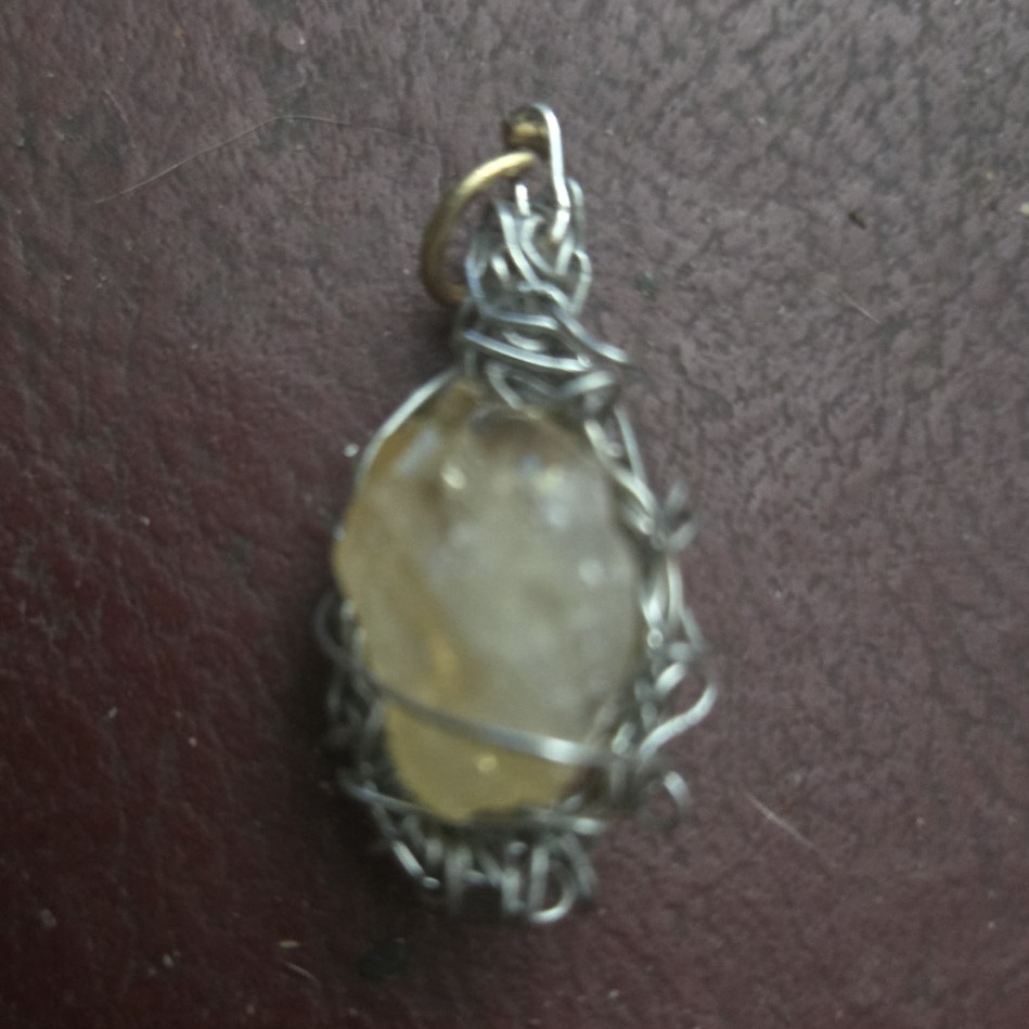 Handcrafted Wire Wrap Yellow Quartz Teardrop Charm Pendant, Silver/Yellow