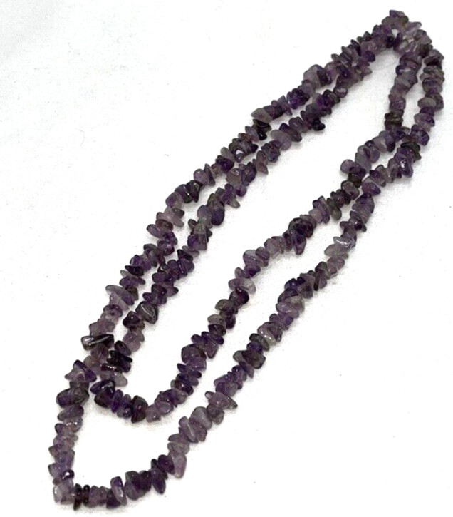 Amethyst Polished Chip Necklace Bead 34” Long Genuine