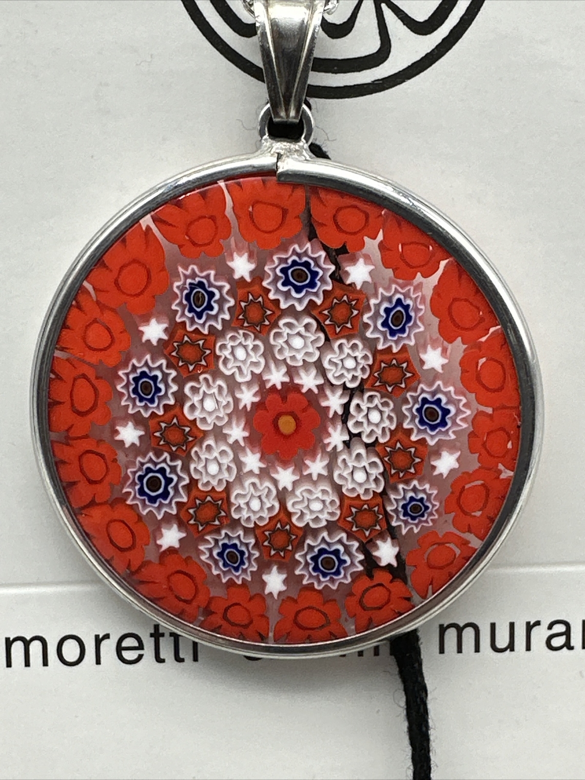Murano Millefiori Pendant 32mm Sterling Silver Venetian Art (MI 2)