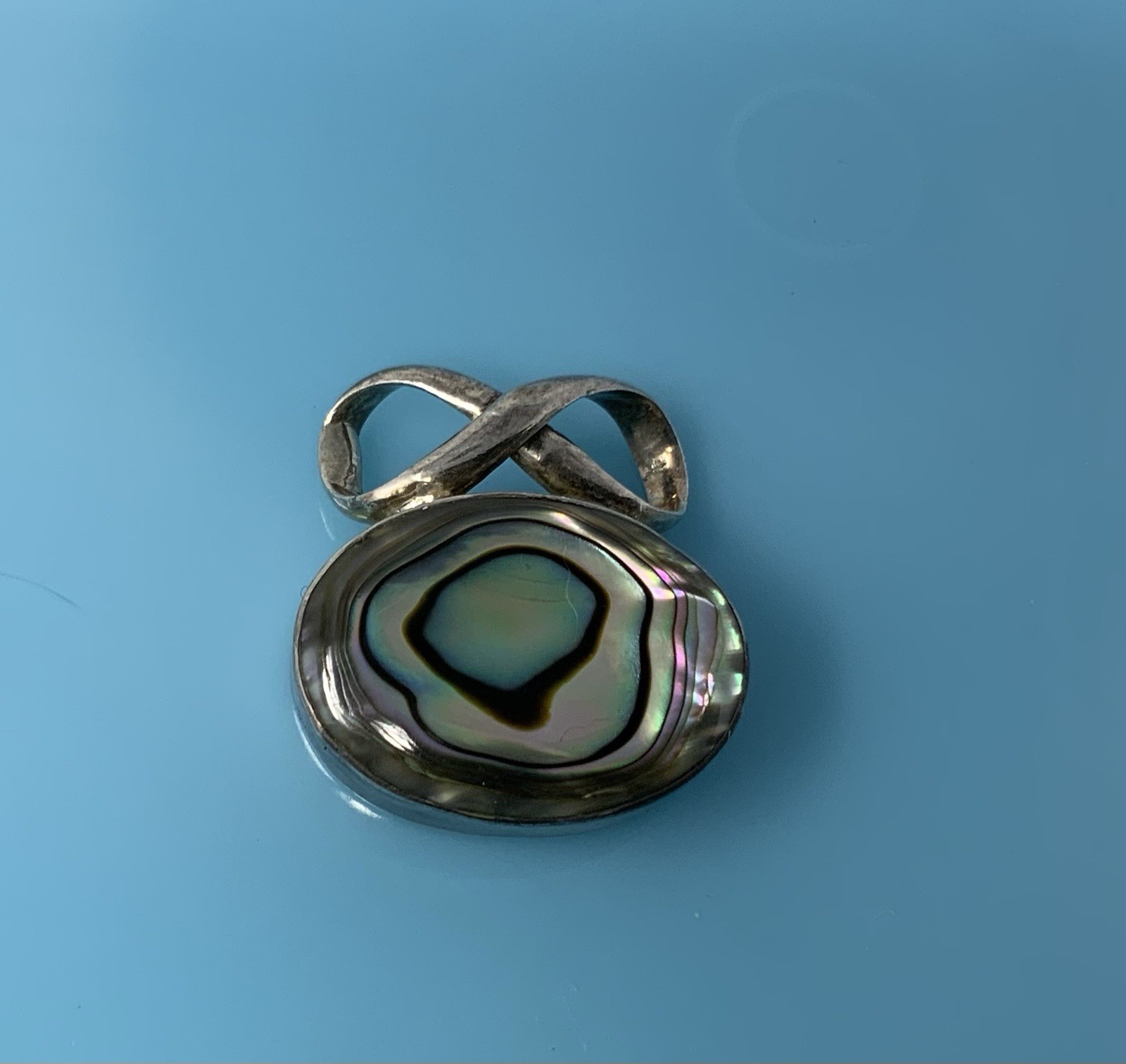 925 Sterling Silver Real Abalone Shell Large Slide Pendant Mexico 15g