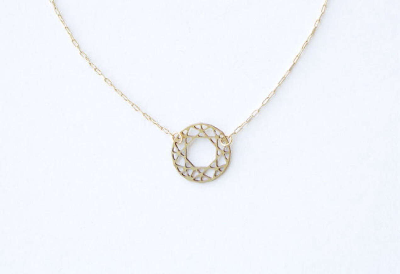 Round Cut Gem Necklace by A Tea Leaf Jewelry in Gift Box | Brass