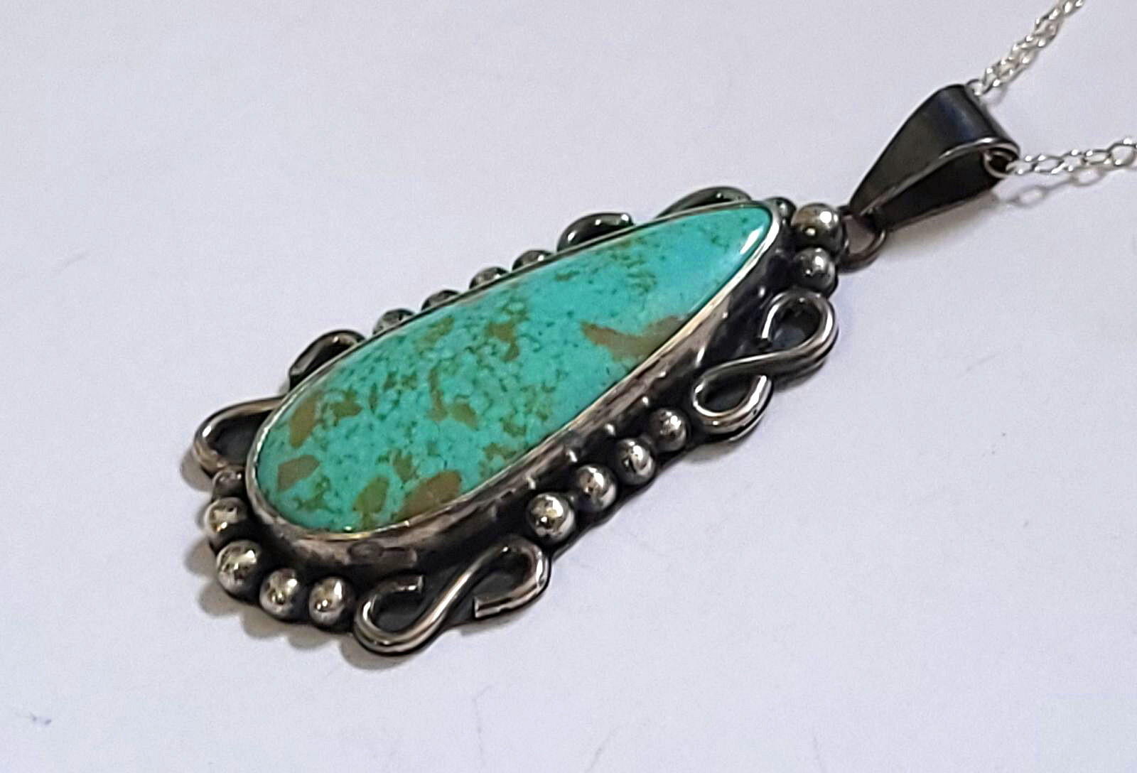 Campitos Turquoise Sterling Silver Necklace Pendant JILLIAN VO Made In USA