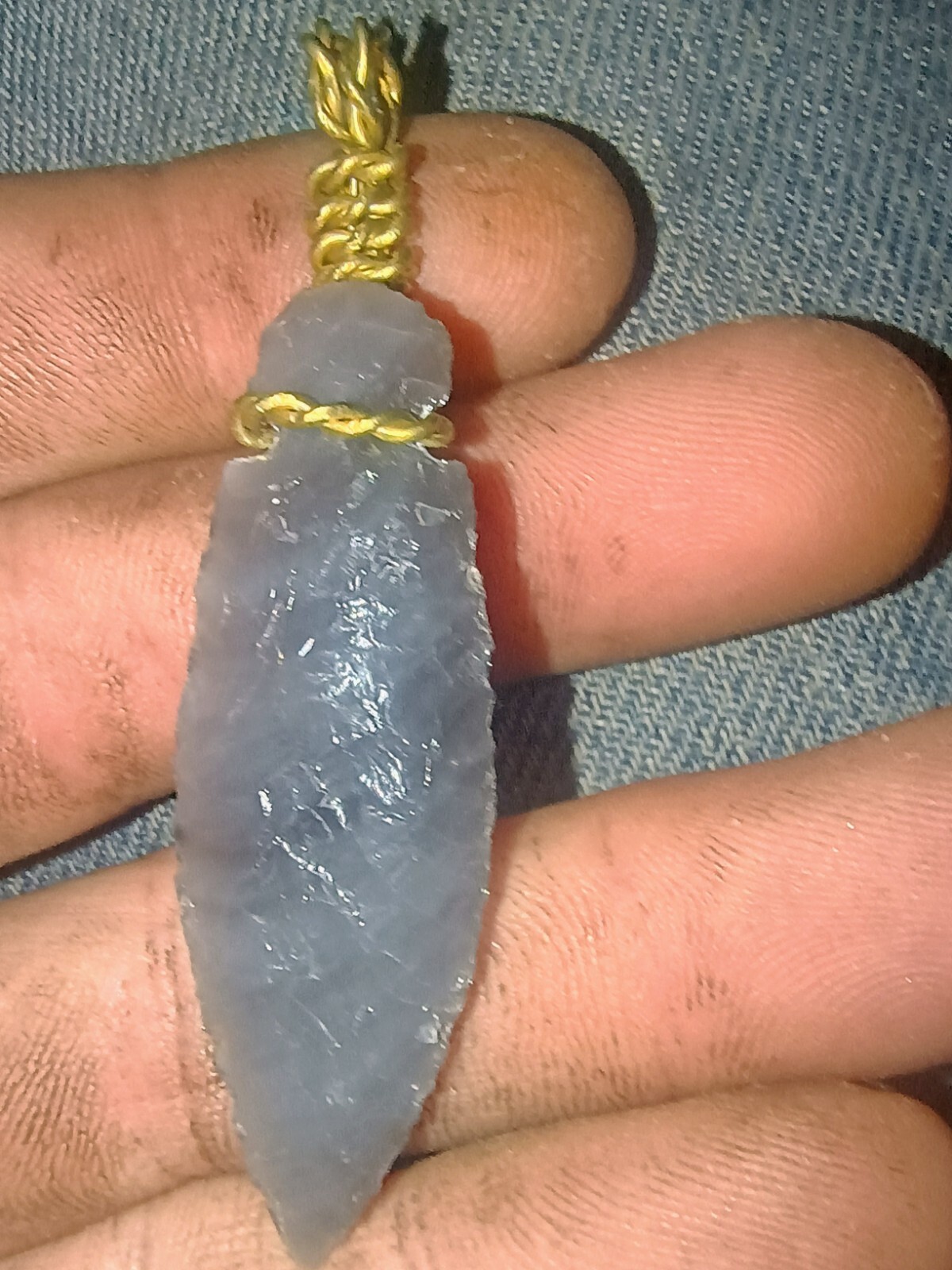 flint knapped obsidian arrowhead wire wrapped pendant