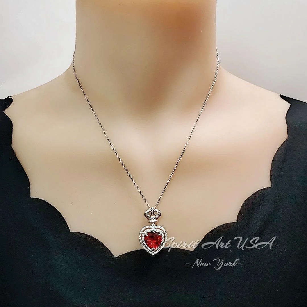 Large Double Halo Heart Sunstone Necklace Diamond Red Orange Jewelry Royal